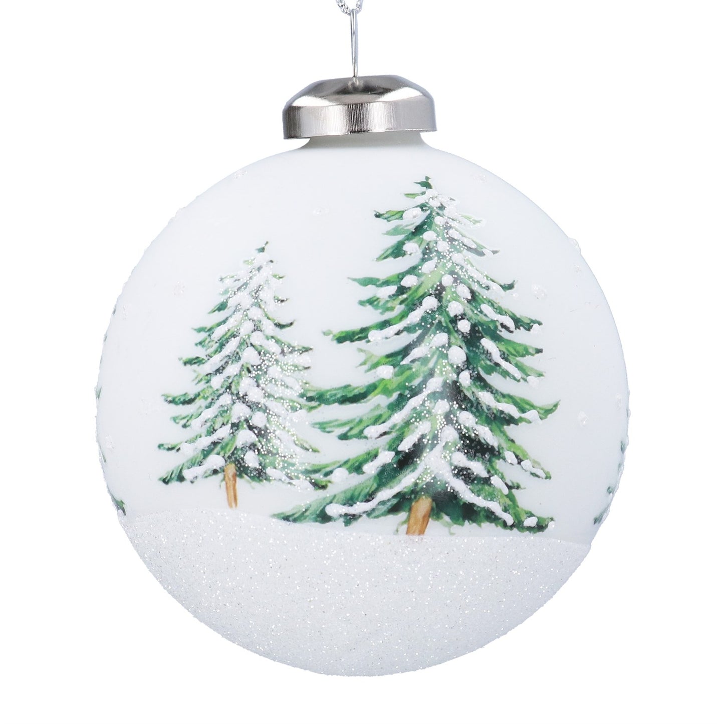Gisela Graham Matt White Glass Ball With Printed Fir Trees