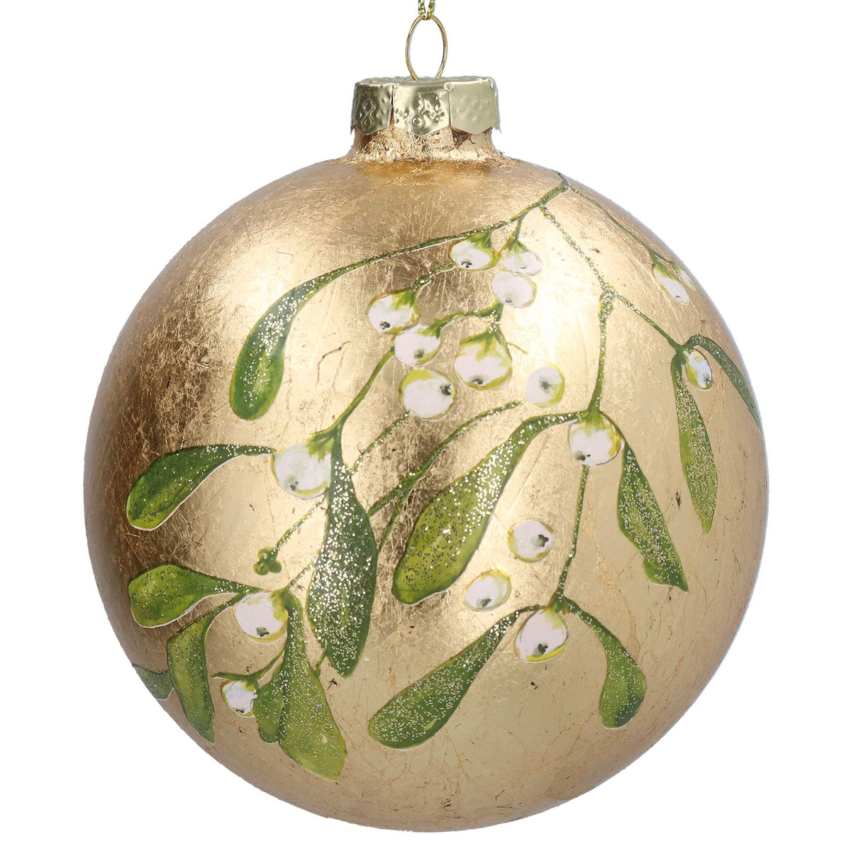 Gisela Graham Glass Ball Gold Leaf - Mistletoe