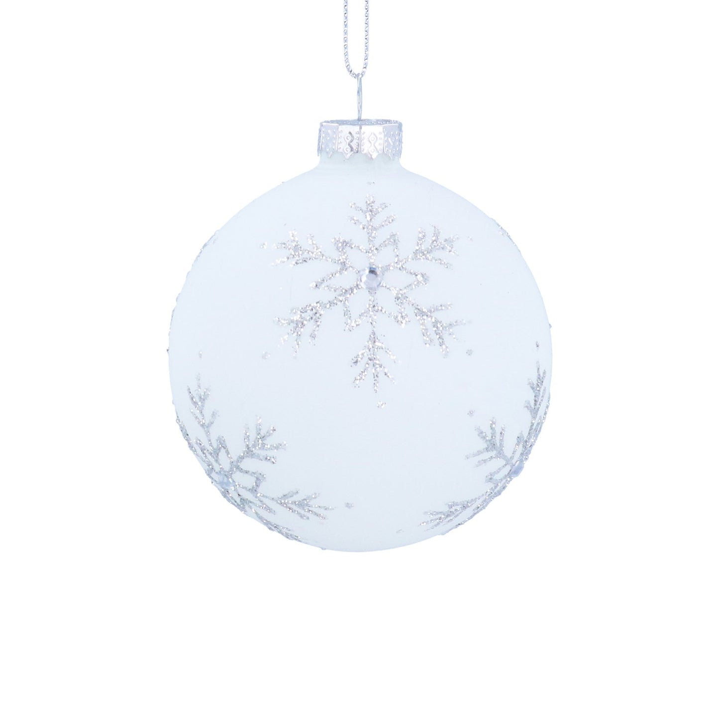 Gisela Graham Matt White Glass Ball With Glitter Snowflake