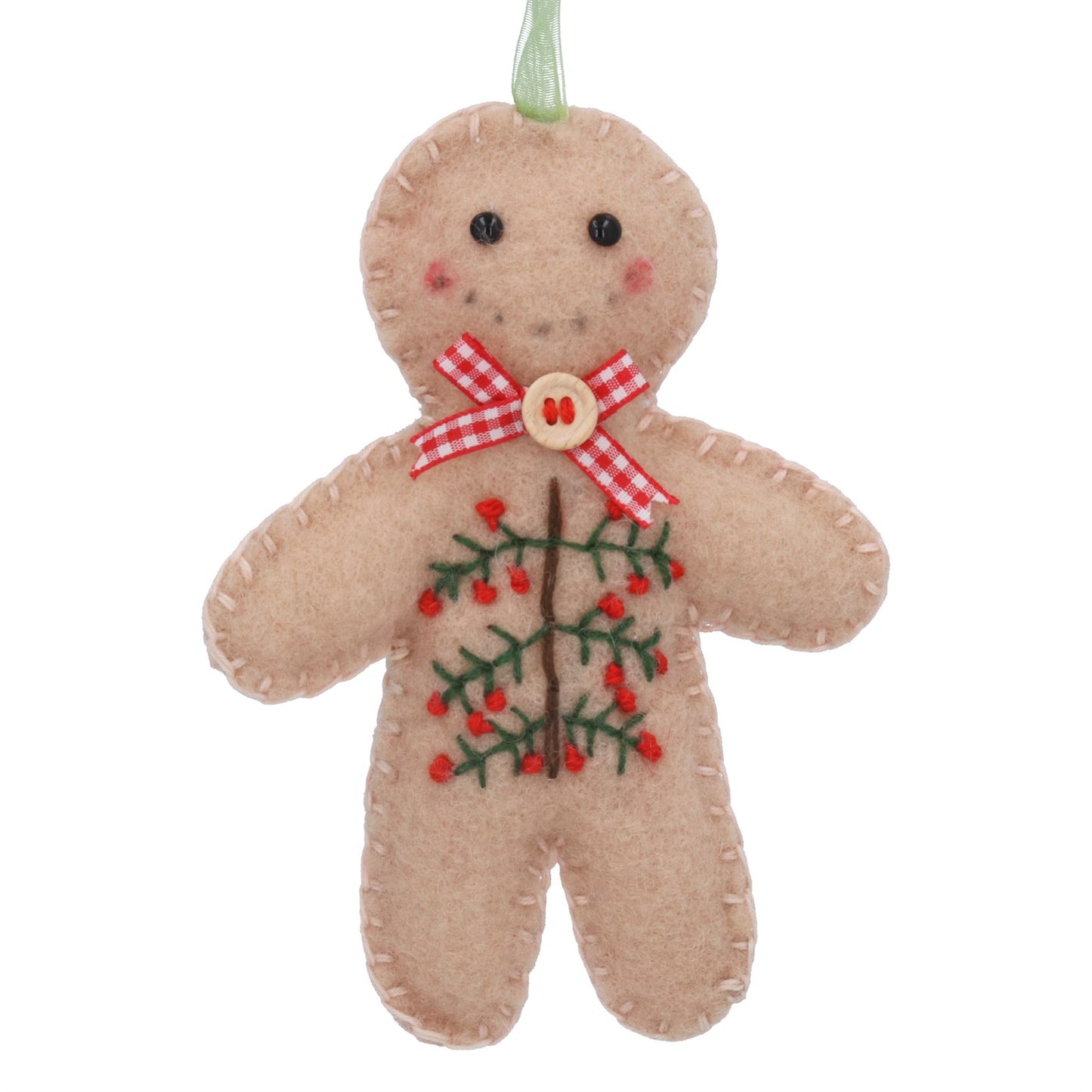 Gisela Graham Mixed Wool Gingerbread Man with Spray Motif Decoration