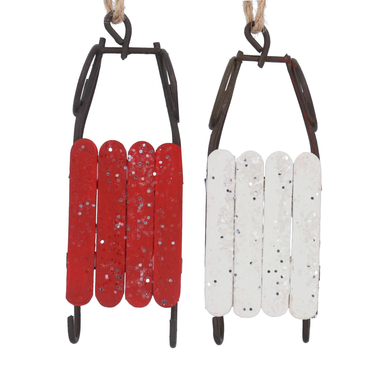 Gisela Graham Red/White Wood/Metal Sleigh Decoration