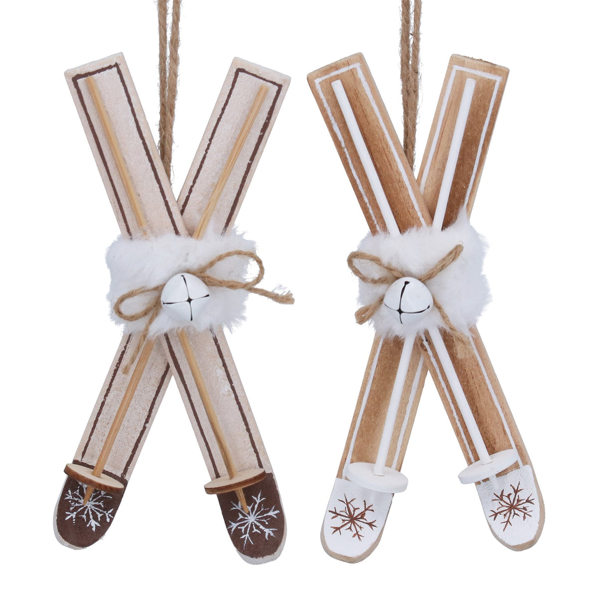 Gisela Graham Wood Skis with Snowflake Tip Decoration