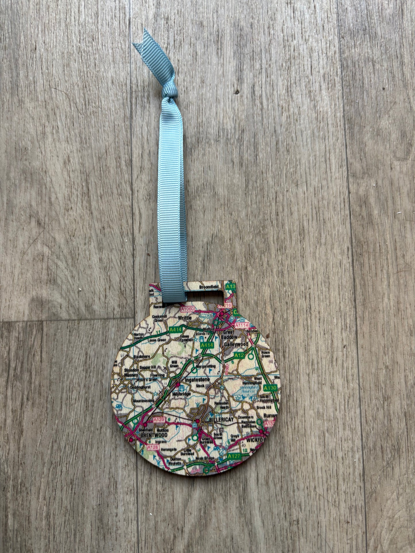Ingatestone Map Wooden Christmas Bauble