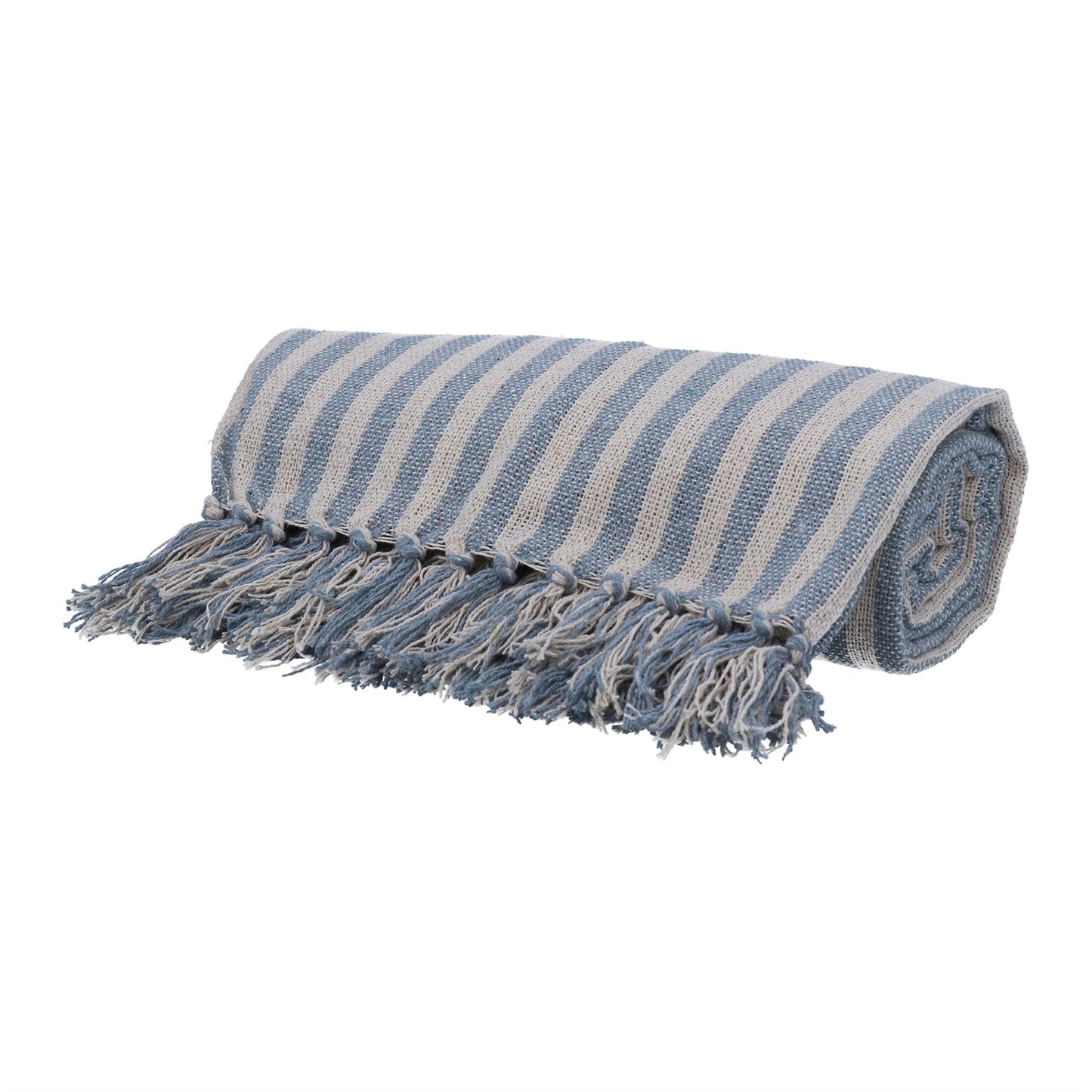 Gisela Graham Blue Woven Stripe Cotton Throw