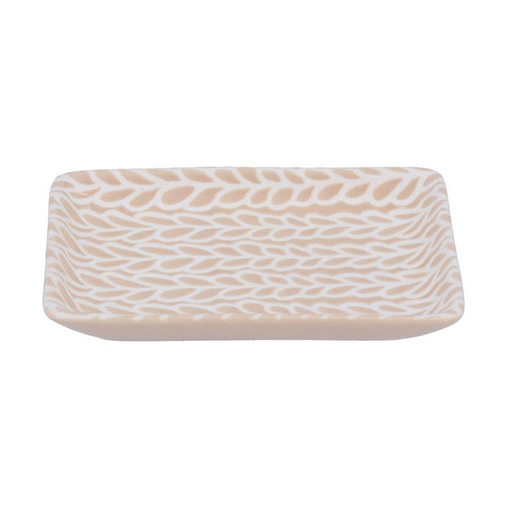 Gisela Graham Trinket Dish - Beige & White Leaves