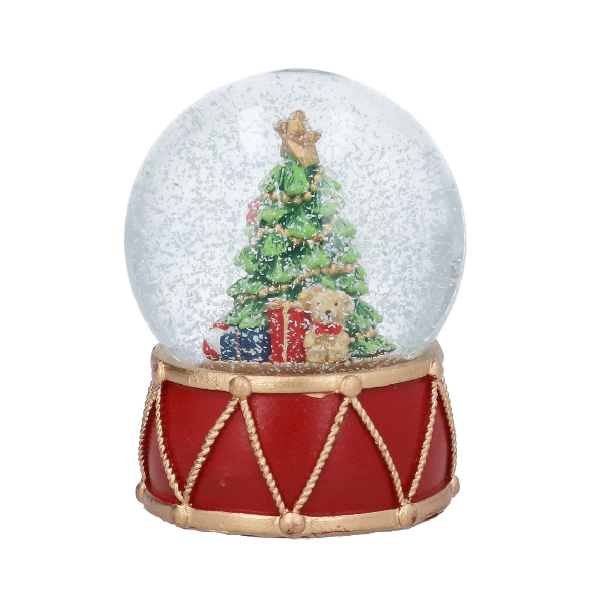 Gisela Graham Snow Globe - Dog with Tree/Red Drum