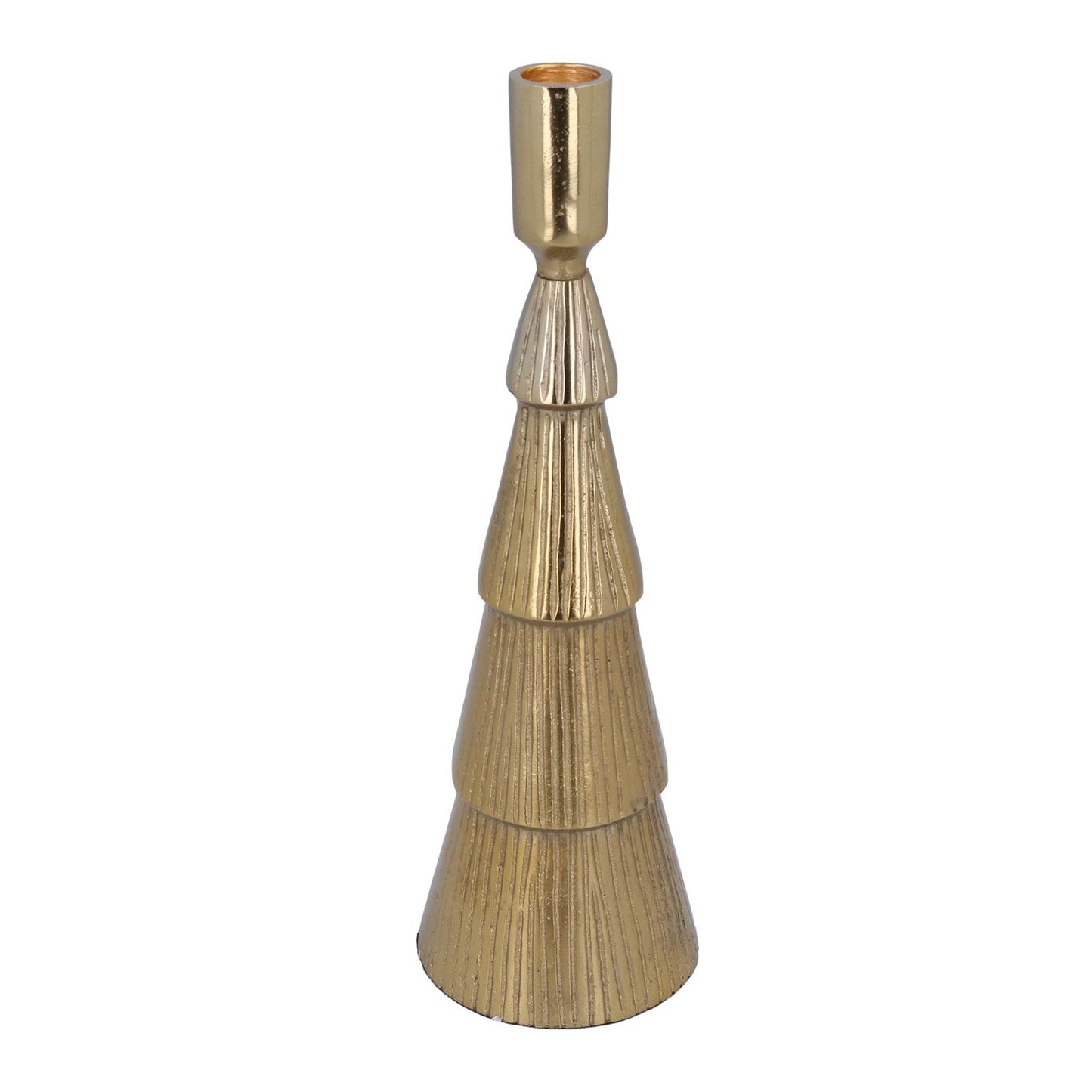 Gisela Graham Gold Metal Ribbed Candlestick