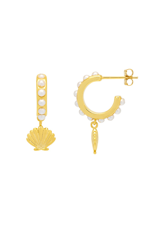 Estella Bartlett Scallop Charm and Pearl Hoop Earrings