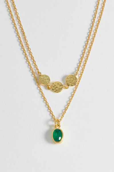 Estella Bartlett Textured Disc Gemstone Duo Necklace