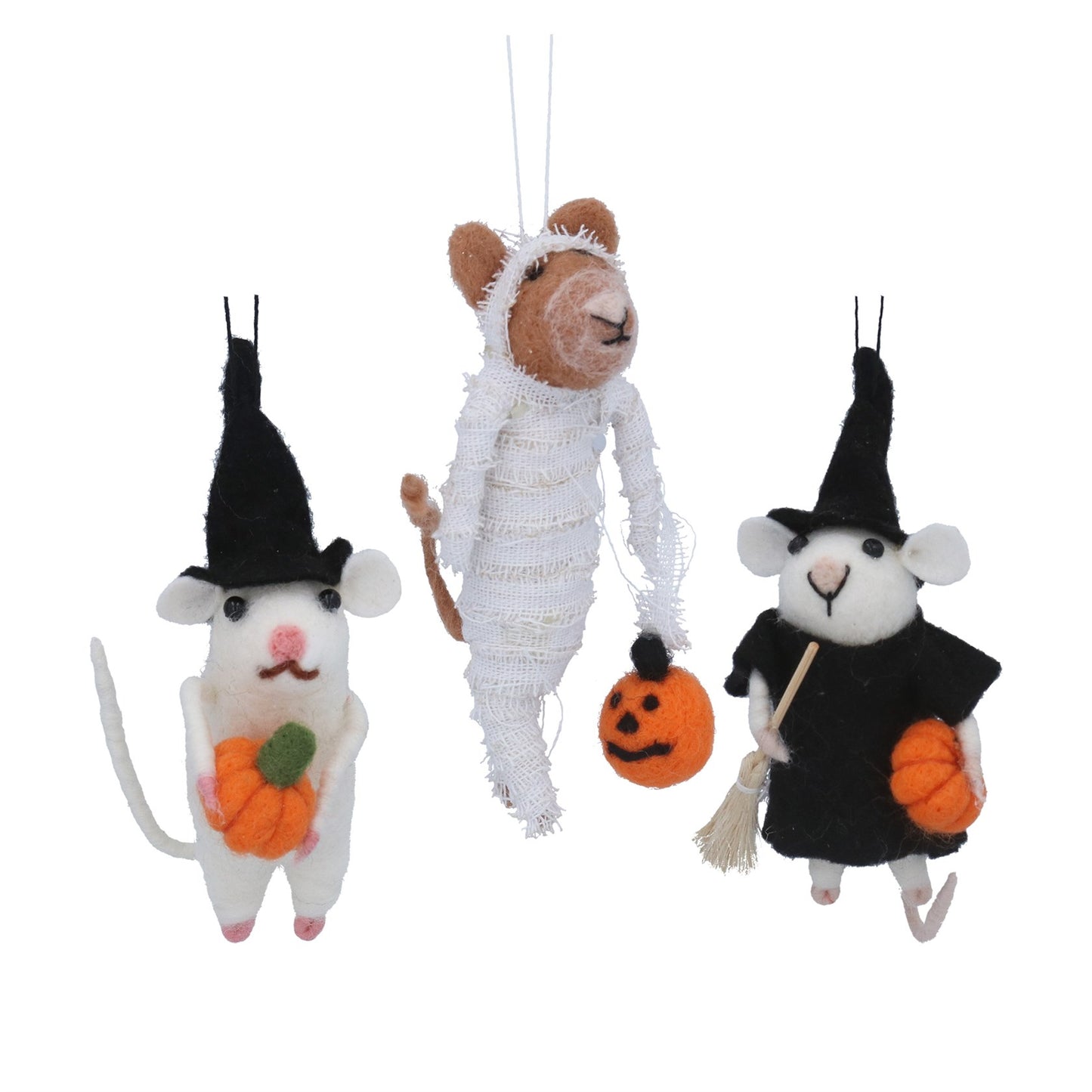 Gisela Graham Mixed Wool Dressed Mouse with Pumpkin Decoration