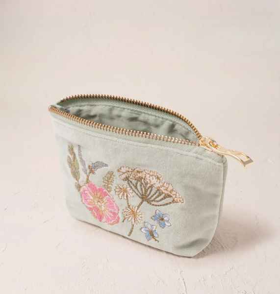 Elizabeth Scarlett Velvet Coin Purse - Pressed Flowers Sage