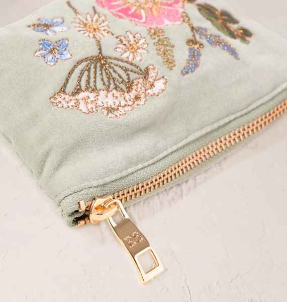 Elizabeth Scarlett Velvet Coin Purse - Pressed Flowers Sage