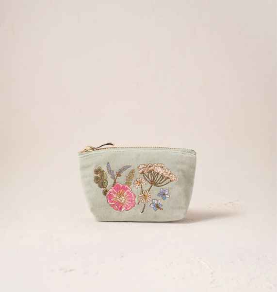 Elizabeth Scarlett Velvet Coin Purse - Pressed Flowers Sage