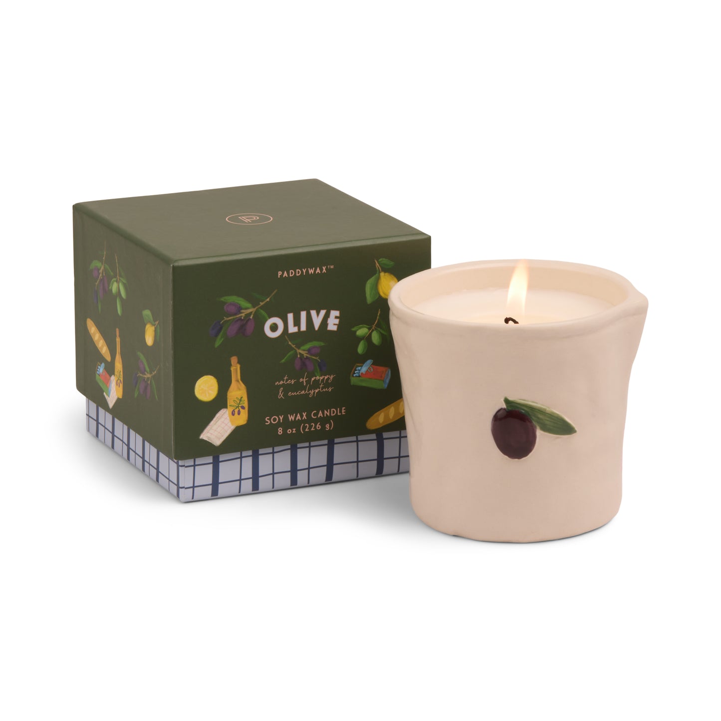 Bistro Ceramic Candle Boxed “Olive Print" - Fig & Olive