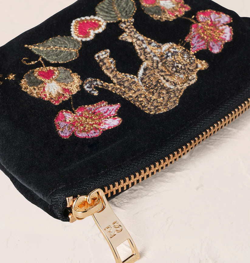 Elizabeth Scarlett Charcoal Velvet Coin Purse - Celestial Leopard