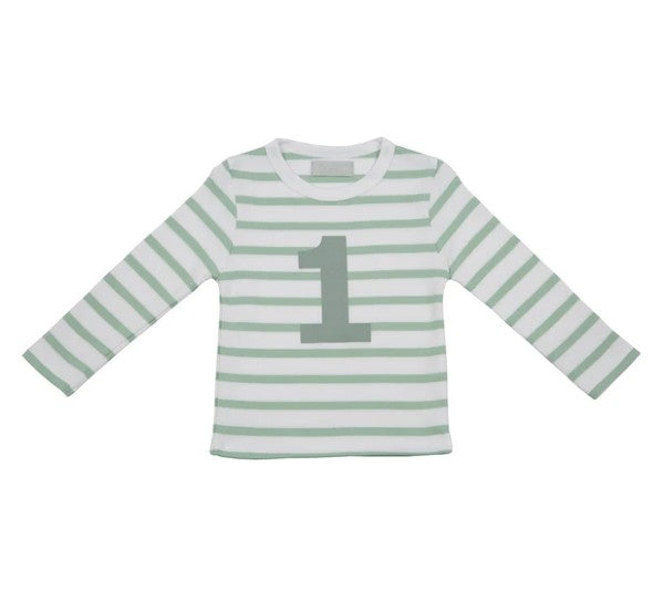 Bob & Blossom Seafoam & White Breton Striped Number T-shirt