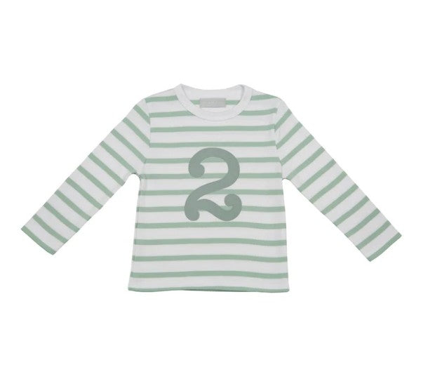 Bob & Blossom Seafoam & White Breton Striped Number T-shirt