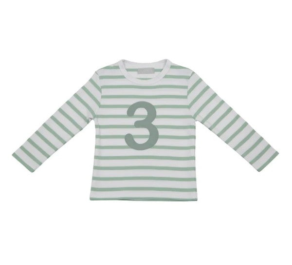 Bob & Blossom Seafoam & White Breton Striped Number T-shirt