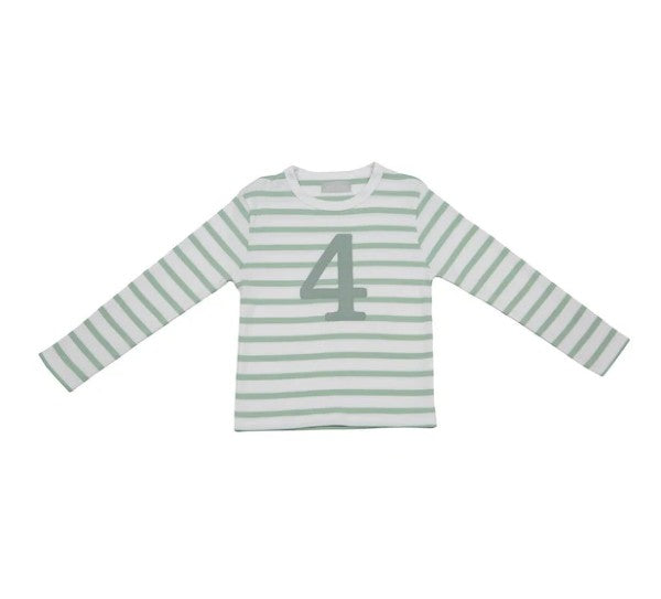 Bob & Blossom Seafoam & White Breton Striped Number T-shirt