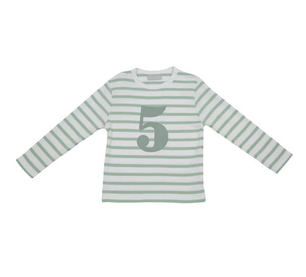 Bob & Blossom Seafoam & White Breton Striped Number T-shirt