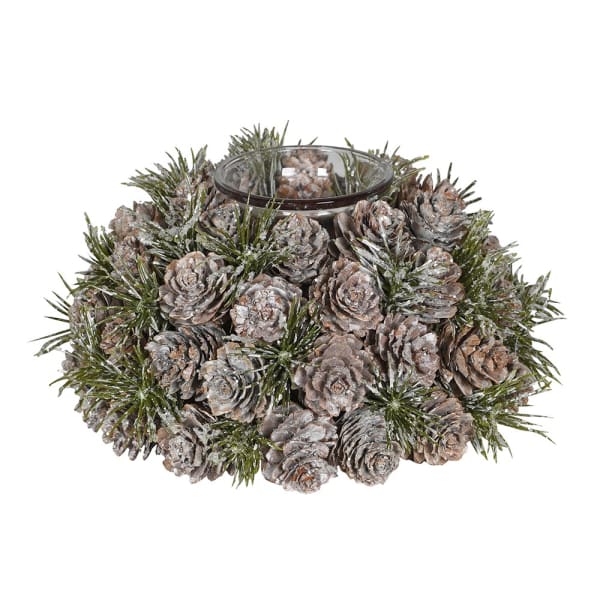 Frosted Pinecone Candle Holder - Round