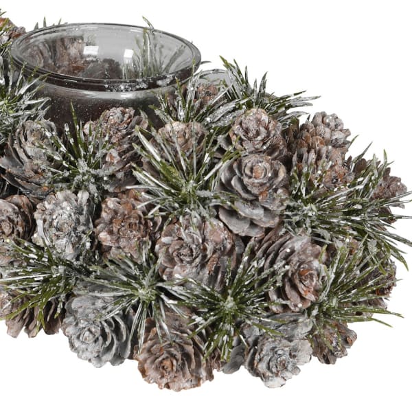 Frosted Pinecone Candle Holder - Long