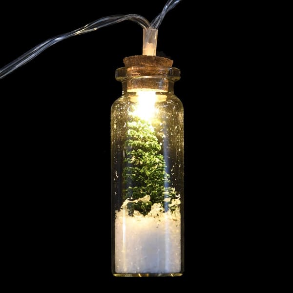 Lit Trees In Glass Bottles Garland