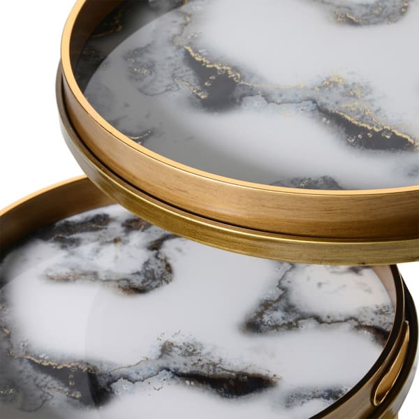 Nest of 2 White Marble Effect Tray Tables