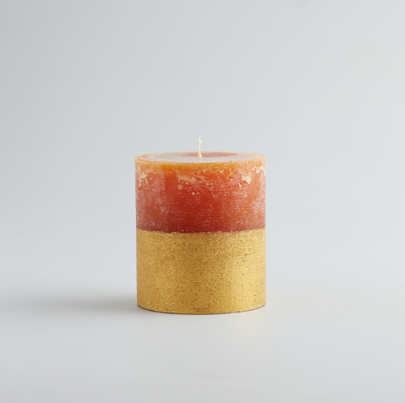 St Eval Gold Dipped Orange and Cinnamon Pillar Candle