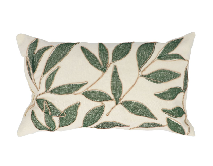 Gisela Graham Embroidered Leaves Rectangular Cushion