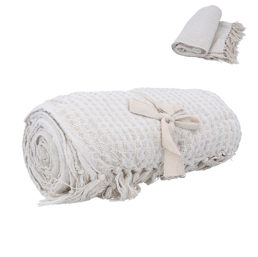 Gisela Graham Off White Boucle Cotton Knit Throw