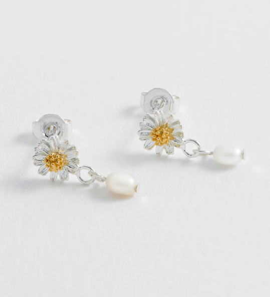 Estella Bartlett Silver Plated Wildflower Pearl Drop Studs