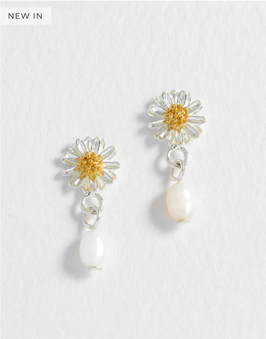 Estella Bartlett Silver Plated Wildflower Pearl Drop Studs