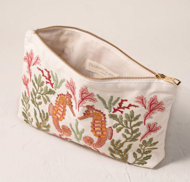Elizabeth Scarlett Coral Seahorse Sea Salt Cotton Everyday Pouch