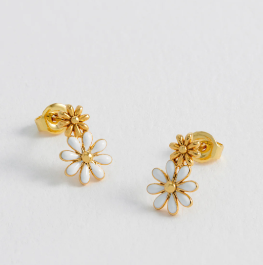 Estella Bartlett White Enamel Double Flower Studs