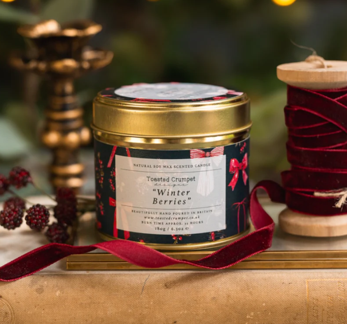 Toasted Crumpet Winter Berries Candle in a Matt Gold Tin