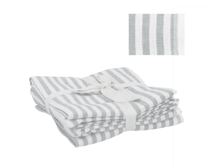 Gisela Graham Pack/3 Cotton Tea Towel 75cm - Green Mix Stripe