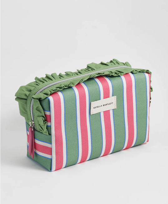 Estella Bartlett Green Stripe Ruffle Wash Bag