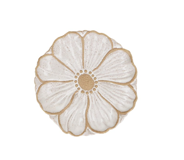 Gisela Graham White Stoneware Flower Bowl & Plate