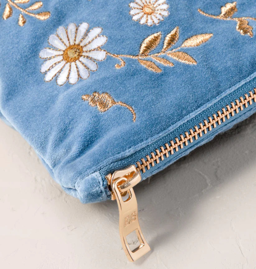 Elizabeth Scarlett Dusky Blue Velvet Everyday Pouch- Swan Garden