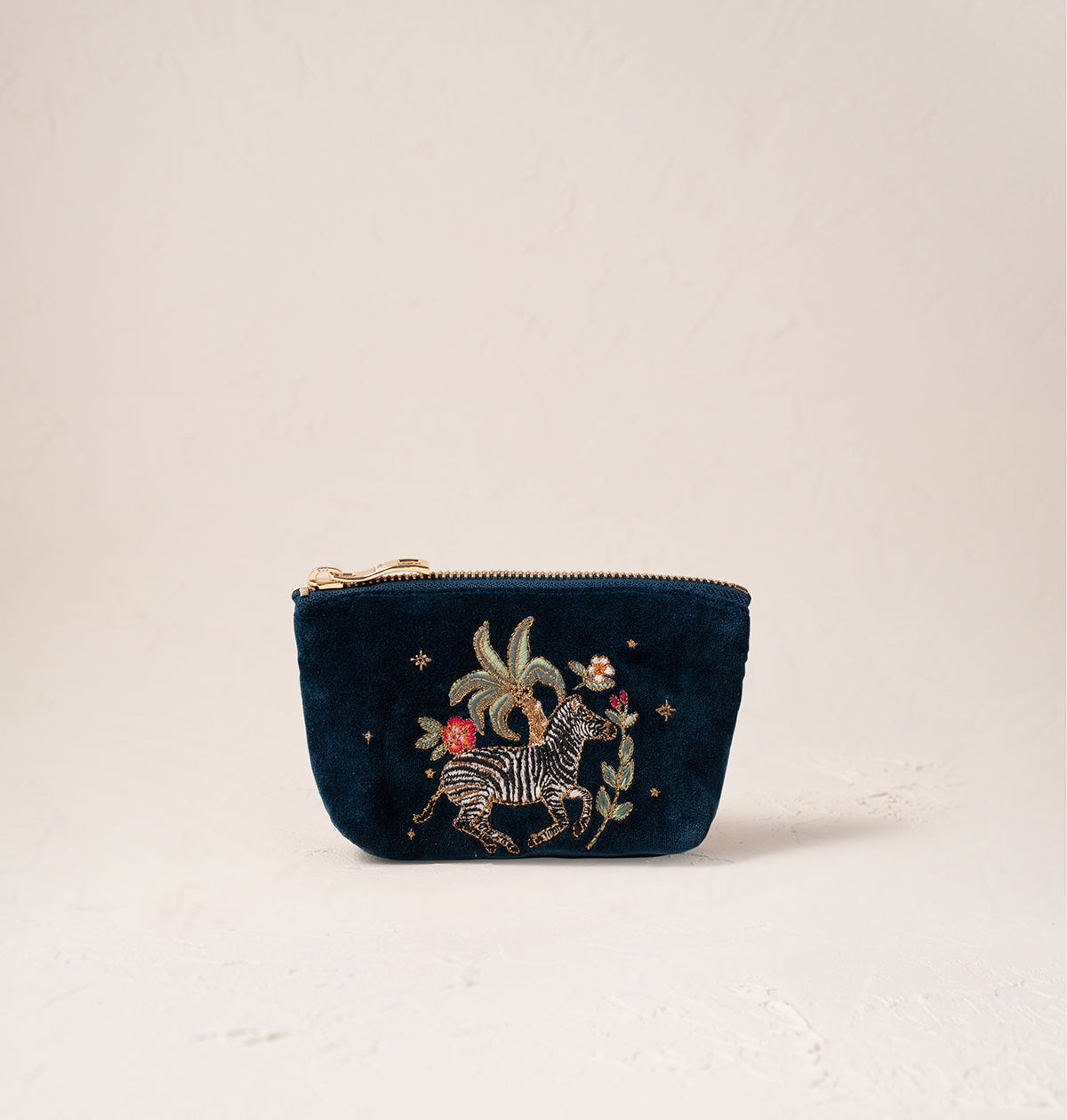 Elizabeth Scarlett Wild Zebra Palm Navy Velvet Coin Purse