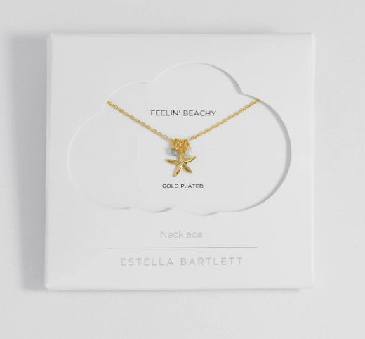 Estella Bartlett Starfish Charm Necklace with Pearl and Blue Lace Agate