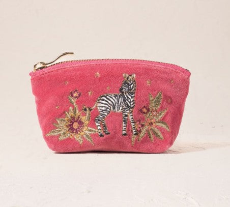 Elizabeth Scarlett Peony Velvet Coin Purse - Botanical Zebra