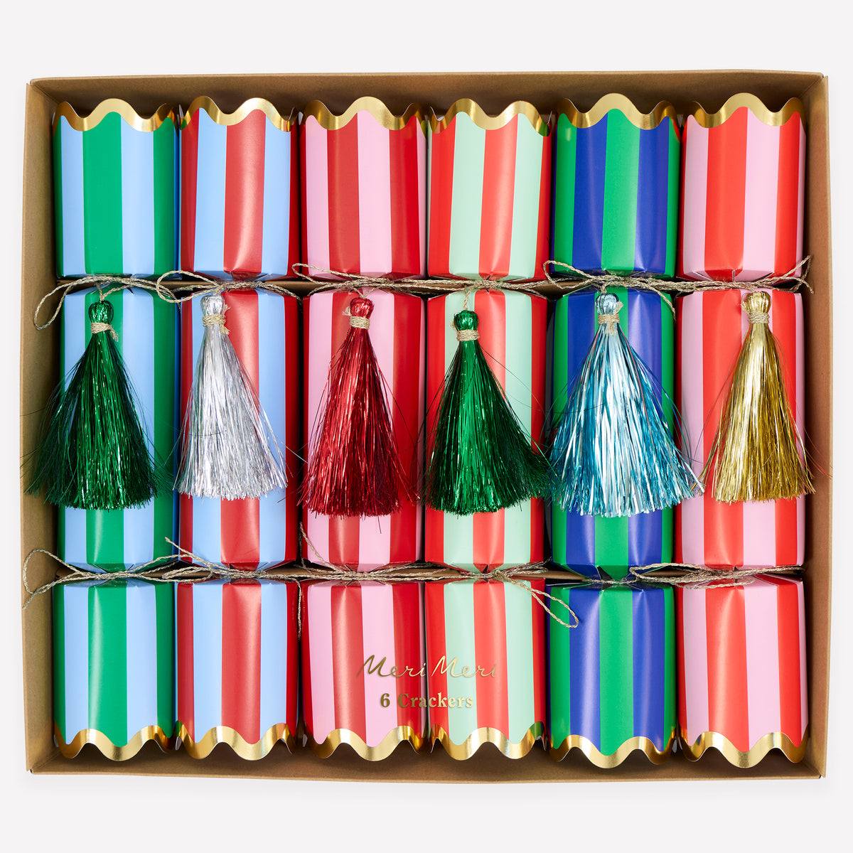 Meri Meri Striped Tinsel Tassel Christmas Crackers