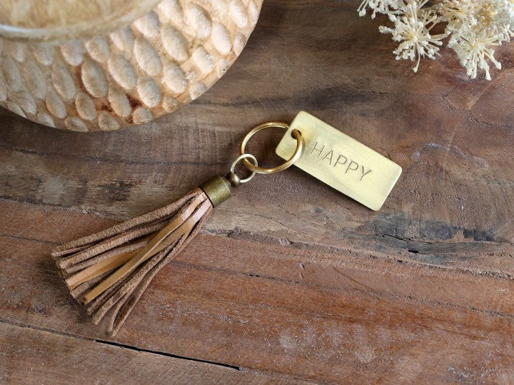 Keychain in Leather - Happy