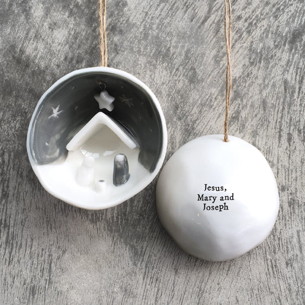 East of India Half Porcelain Bauble - Jesus, Mary and Joseph
