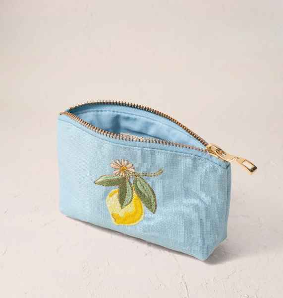 Elizabeth Scarlett Cotton Coin Purse - Lemon Blossom French Blue