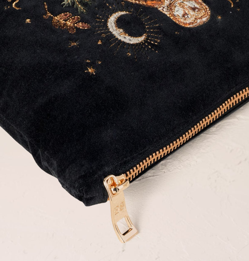 Elizabeth Scarlett Charcoal Velvet Mini Pouch - Mystical Owl
