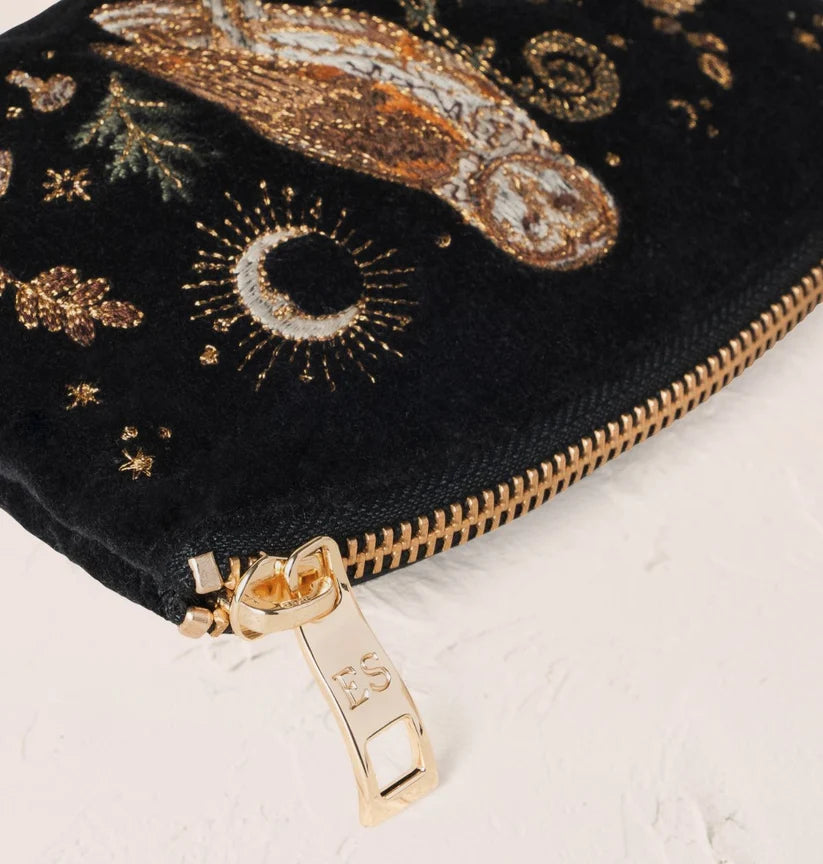 Elizabeth Scarlett Charcoal Velvet Coin Purse - Mystical Owl
