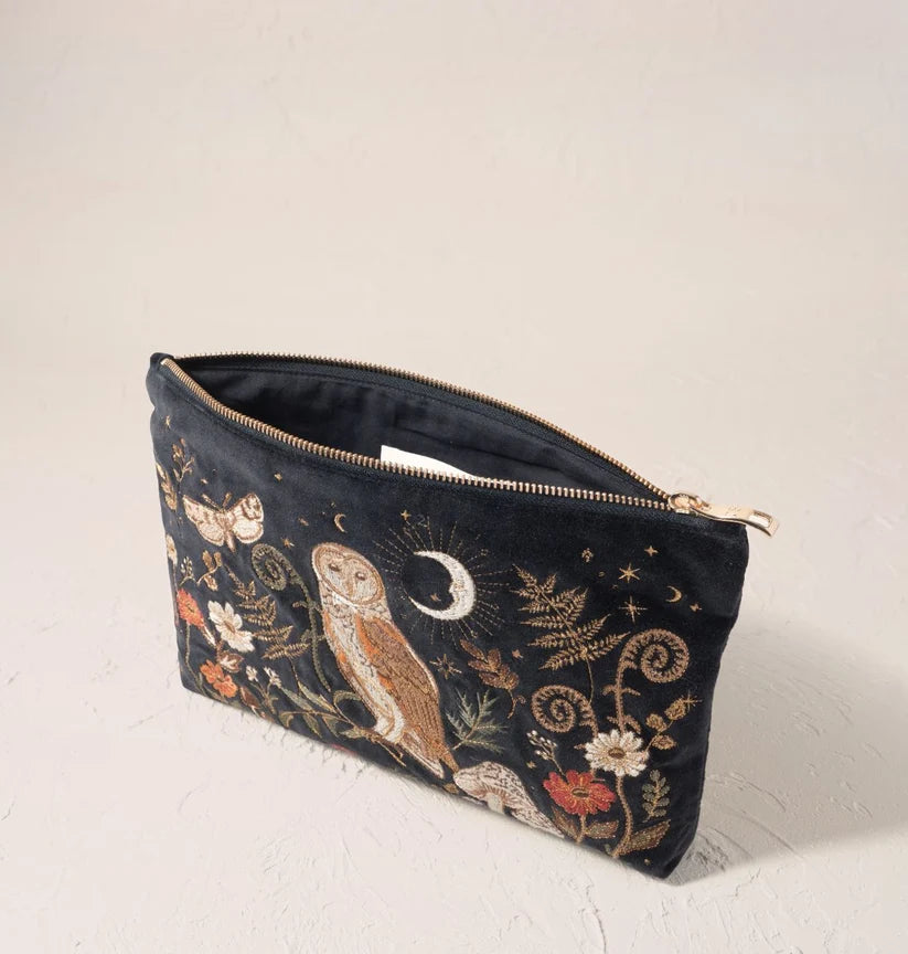 Elizabeth Scarlett Charcoal Velvet Everyday Pouch - Mystical Owl